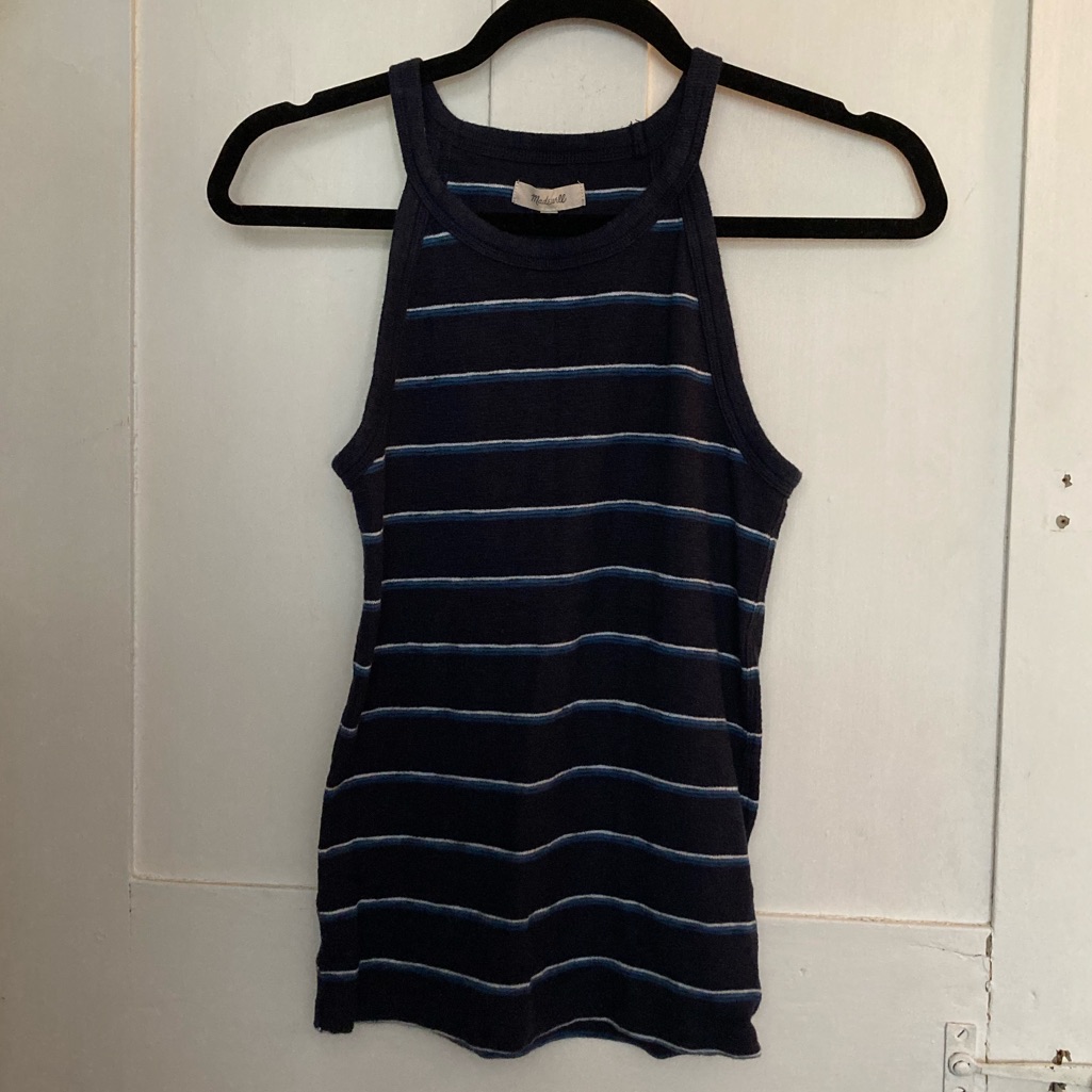Madewell Tank High Neck Blue Striped Women's Xs Basic Cotton Modal Blend
